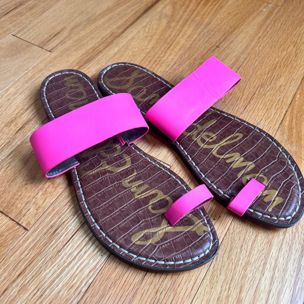 Sam Edelman Neon Pink Slide Toe-Loop Sandals